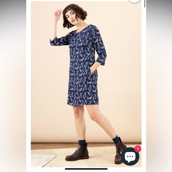 EMILY & FIN EFFY TUNIC DRESS CITY DOGS daschund navy blue long sleeve M - Picture 1 of 7